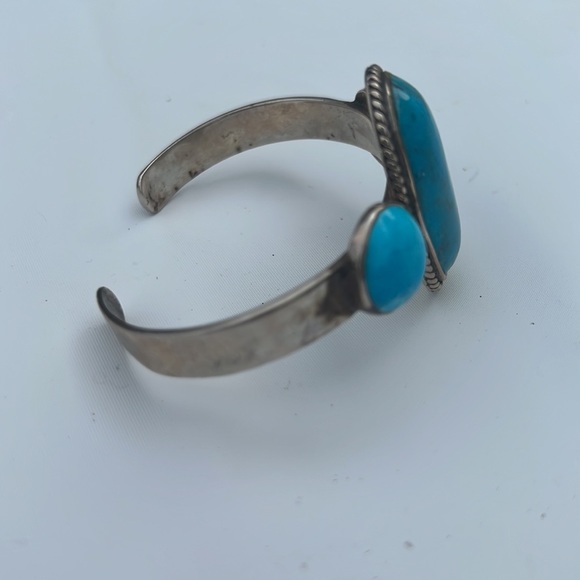 Sterling silver turquoise bracelet, three stones, Navajo Southwest int by Des - Picture 3 of 3